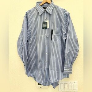 NWT LANDS’ END Men's Blue Stripe Long Sleeve Button Down Shirt 17” 32/33”